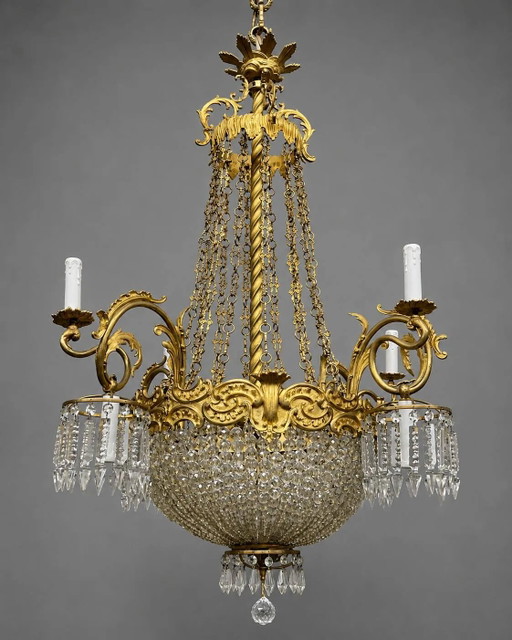 Large 155 cm crystal chandelier in Rococo style with 8 light arms. – kroonluchters, Bronze (photo 2 of 12)