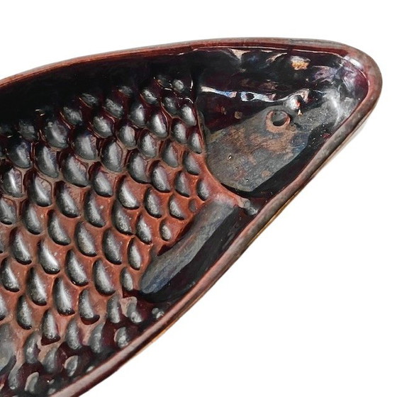 Image 1 of Moule à gâteau vintage en céramique brun poisson, années 1970