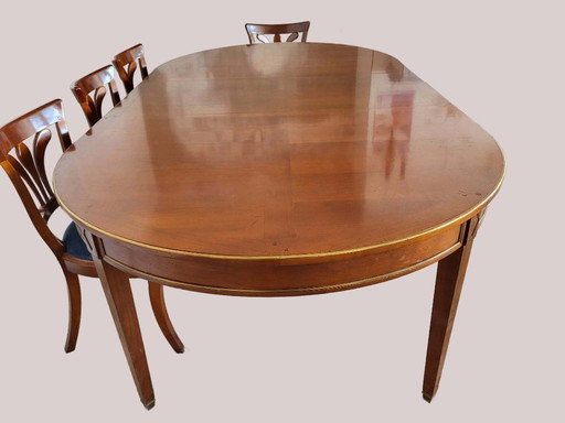 Empire mahogany wooden dining table large extendable for 8 persons with brass decoration