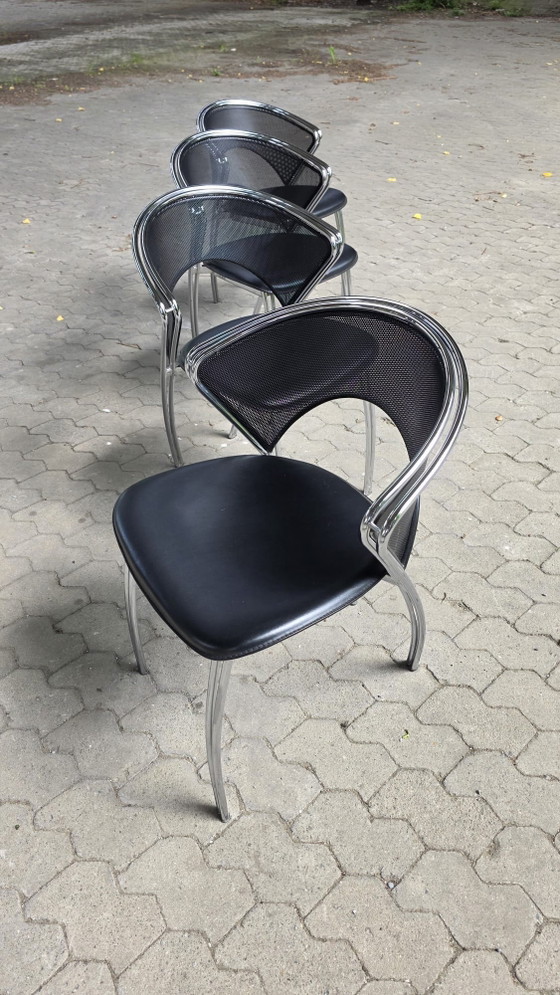 Image 1 of Set van 4 postmodernistische chromen stoelen, Italië, 1980