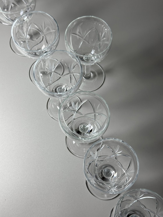 Image 1 of Holmegaards Glasværk - 1920s - Set of 8 Hand-Engraved Crystal Port, Dessert Wine & Sherry Glasses — Model Ulla