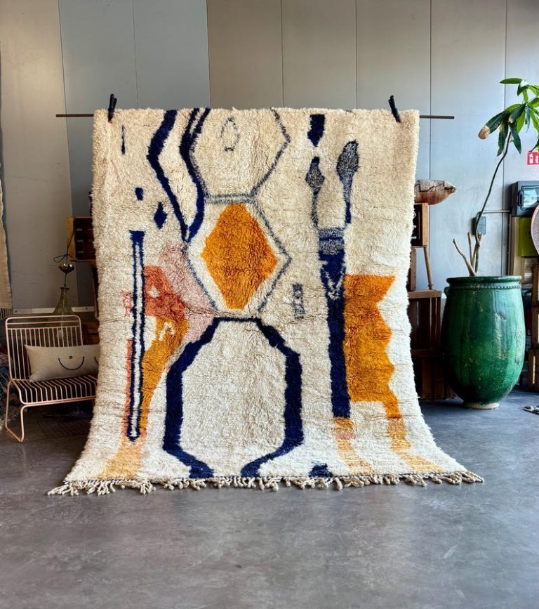 White Orange 3X2m Moroccan rug, Authentic Moroccan rug Berber carpet, Genuine Wool rug, Handmade rug, Beni ourain style, custom