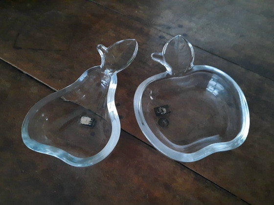 Image 1 of Vintage Glaskoch I-Line Crystal Bowl Set: Apple & Pear