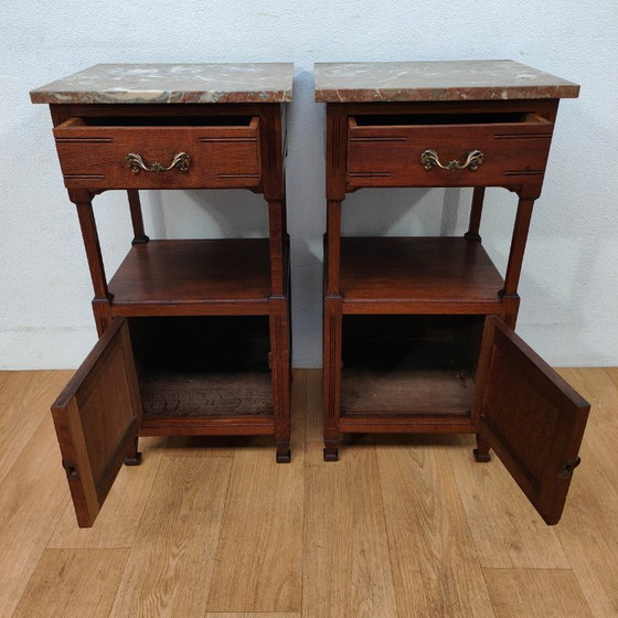 Image 1 of Set di comodini antichi vintage con piano in marmo