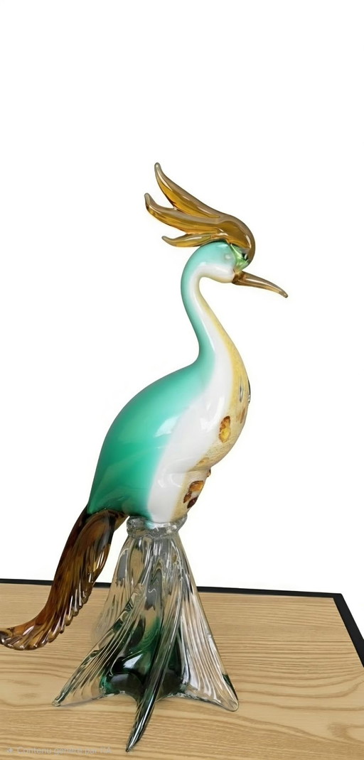 Large Murano Bird 40 cm - Sommerso Glass & Gold Inclusions - A.V.E.M. / Dino Martens Style - 1960s