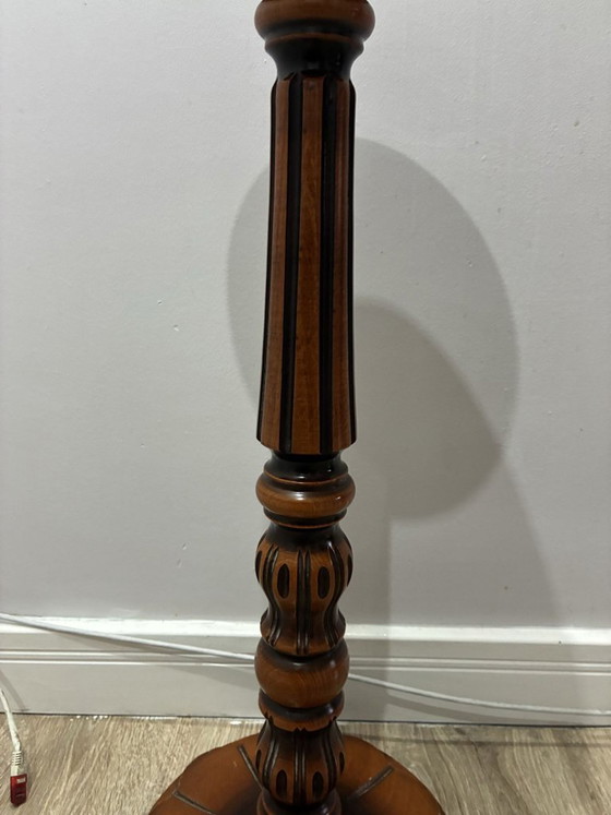 Carved wooden plant stand, turned pedestal, 1960s, Column, Brown, Vintage (photo 3 of 6)