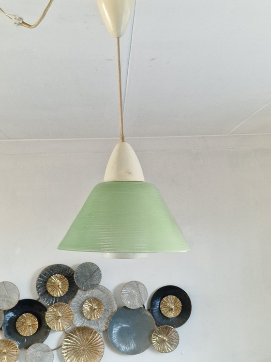 Deense Vintage Hanglamp Gestreept Glas – Hanglampen, Plastic (photo 5 of 5)