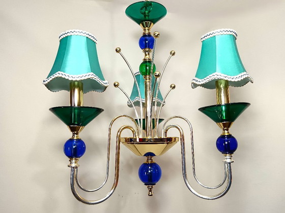 Image 1 of Plafondlamp, kroonluchter, art deco, Hollywood Regency, Gatsby, Murano glas, luxe verlichting, zeldzaam