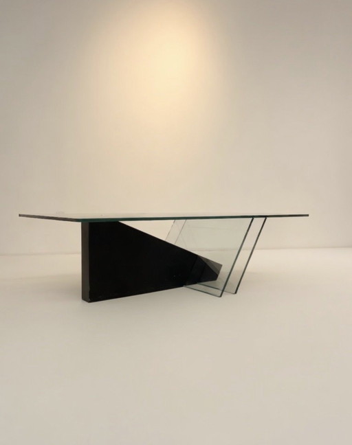 Rare Italian 1980s Post-Modern Coffee Table – salontafels, Glass, Wood