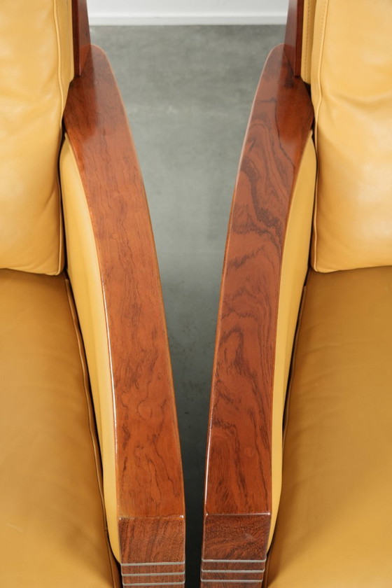 Image 1 of 2 x Prachtige gele rundleren Art Deco design fauteuil van Schuitema, model Frank, uit de Decoforma serie