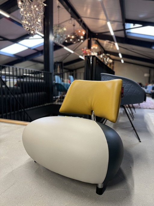 Leolux Pallone Fauteuil groen geel grijs leer