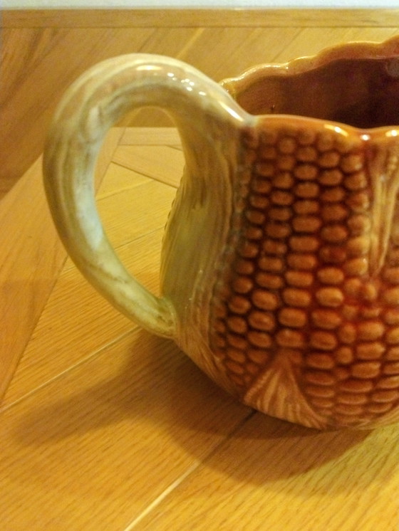 Image 1 of Vintage majolica serveerset in maïskolfmotief – Italica Ars Firenze voor Peasant Village – jaren 1960/1970 –