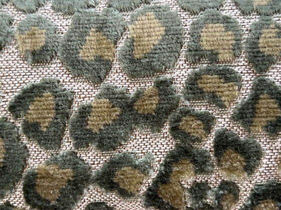 4 vintage chairs leopard print green newly upholstered, Dining chairs, Wood, Textile (photo 3 of 8)