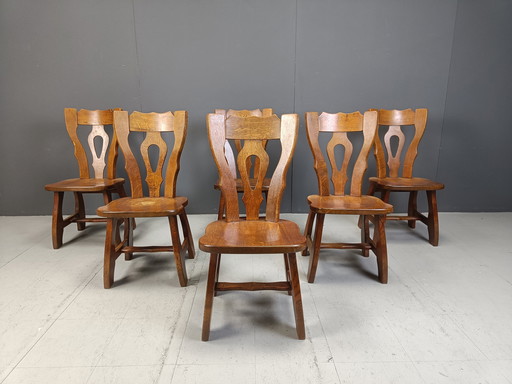 Chaises de salle à manger vintage brutaliste, ensemble de 6, 1960S