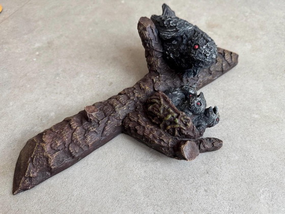 1x Scultura vintage in resina raffigurante un uccellino con i suoi piccoli - Decorazione da parete (photo 3 of 7)