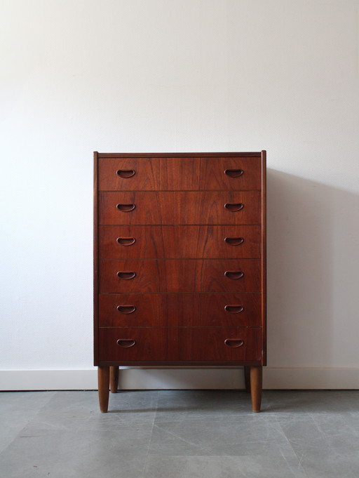 Vintage Deense ladekast in teak, smal!
