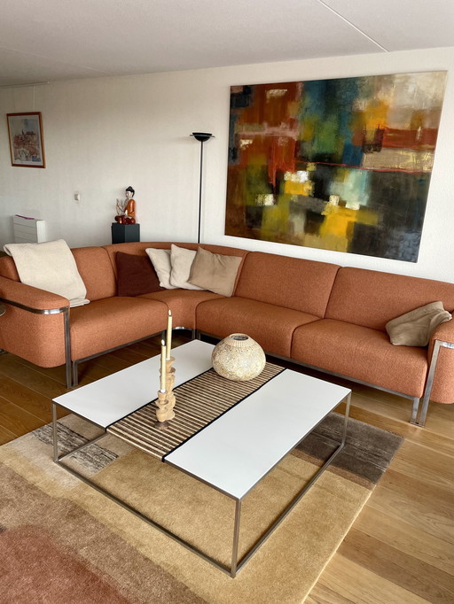 Metaphor coffee table, 110 m x 110 cm, height 36, ceramic top with brushed legs, matt