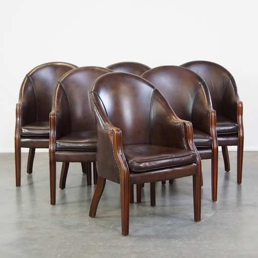 6 X Dark Beef Leather Dining Chair