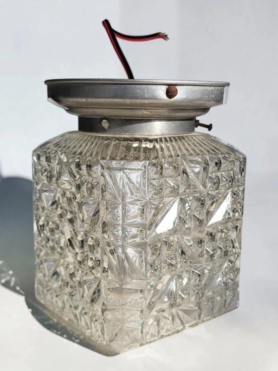 1950s glass ceiling light – Crystal, Chrome, Art Deco (photo 7 of 7)