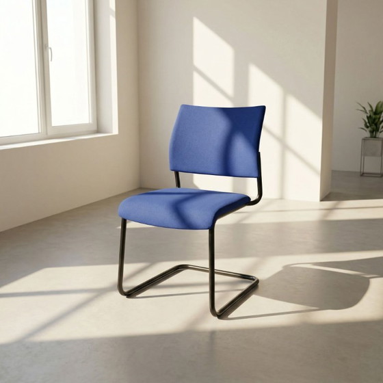 Image 1 of 4 x Viait visitor chair cantilever F2 fabric blue black plastic cover at the back