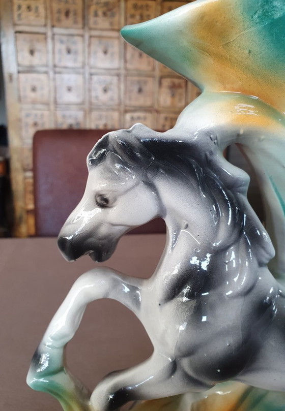 Image 1 of Vintage Italian Pegasus vase-ceramic-19th century 33 cm