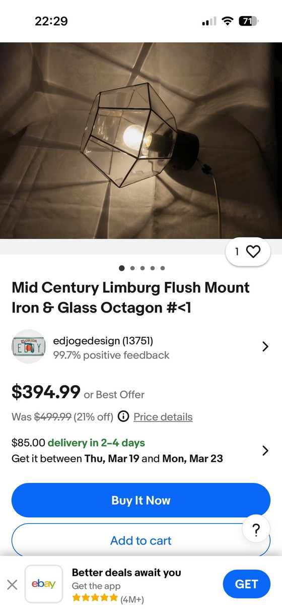 Image 1 of Unique: Vintage Glashütte Limburg Pendant Lamp 'New Old Stock' (New in Box!)