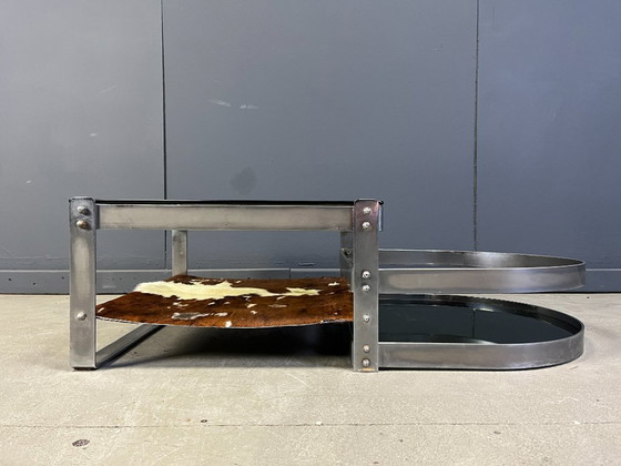 Image 1 of Tavolino da caffè in acciaio e cuoio di Willy Rizzo, anni '70