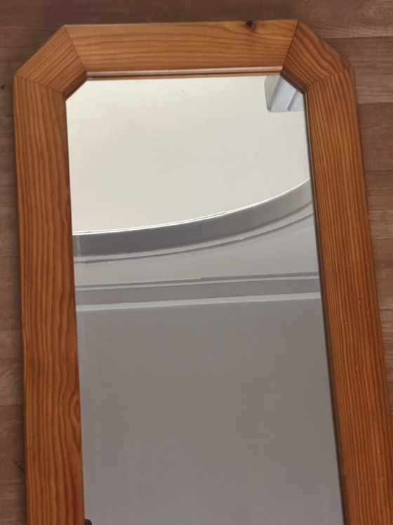 Espejo de pared octogonal grande de pino, década de 1970 – 103 × 40 cm – Wood, Glass (photo 7 of 13)