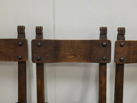 Image 1 of SET OF 4 VINTAGE 1970S BRUTALIST CHAIRS IN OAK & METAL