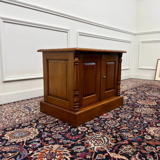 Klassischer englischer Büroschrank Druckertisch, Sideboard, Leder, Holz (Foto 4 von 10)