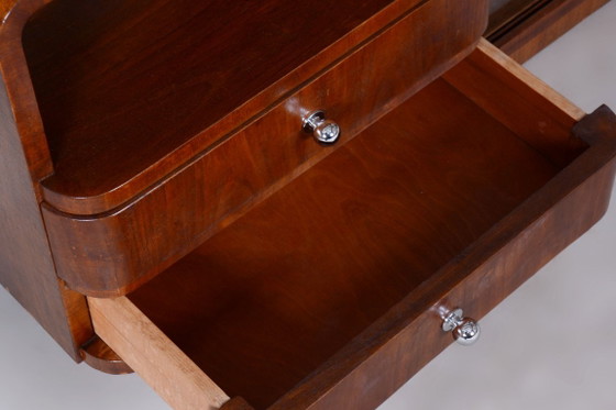 Restored Art Deco Dressing Mirror, by R. Slezak, Glass, Walnut, Czech, 1930s – Dressing tables, Wood (photo 7 of 14)