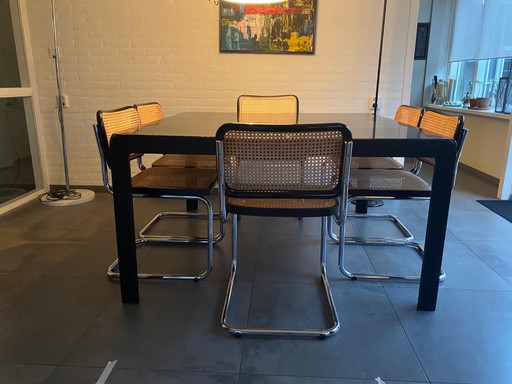 Tavolo da pranzo quadrato nero, design olandese anni '70