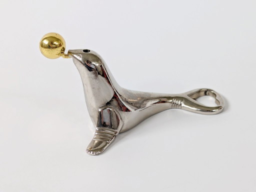 Sea Lion Bottle Opener & Lighter, Stainless Steel and Brass, West Germany 1960s