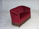 1960er Jahre Dänisches 2-Sitzer-Sofa, roter Möbelvelours, Eschenholzbeine