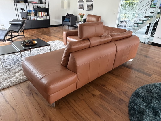 Image 1 of ROM cognac leather corner sofa 270x210 with reclining function (2023)