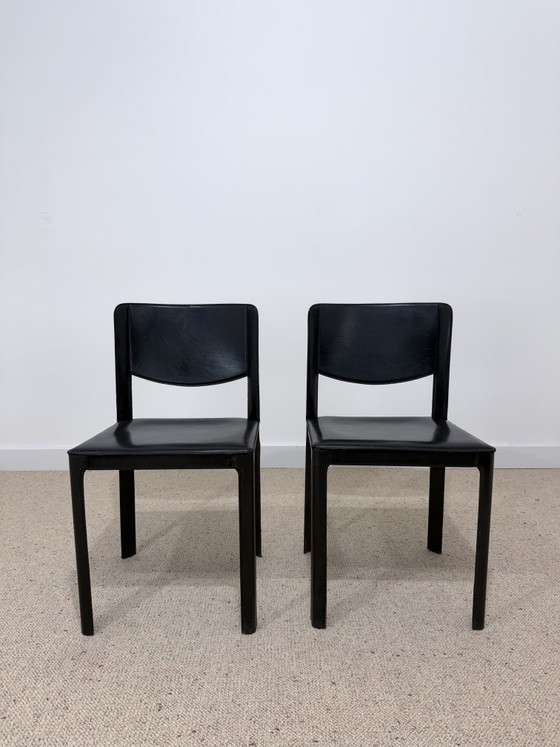 Image 1 of Set di 4 sedie Matteo Grassi in pelle nera – design italiano