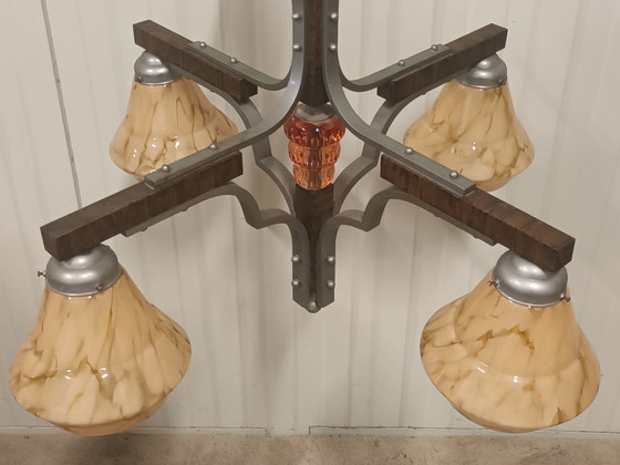 Magnifico Lampadario Art Déco – Metallo, Vetro (photo 4 of 11)