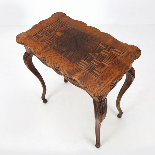 Antique Louis XV Style Folding Table with Carvings and Marquetry, 1900s
