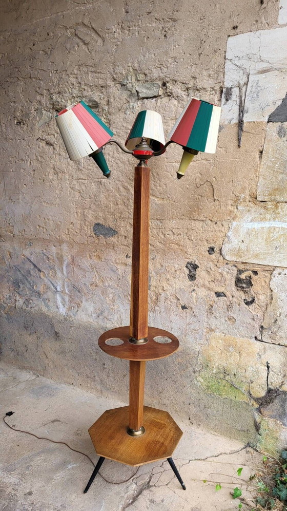 Lampadaire étagère vintage à 3 lumières des années 1950 – Wood, Plastic (photo 9 of 11)