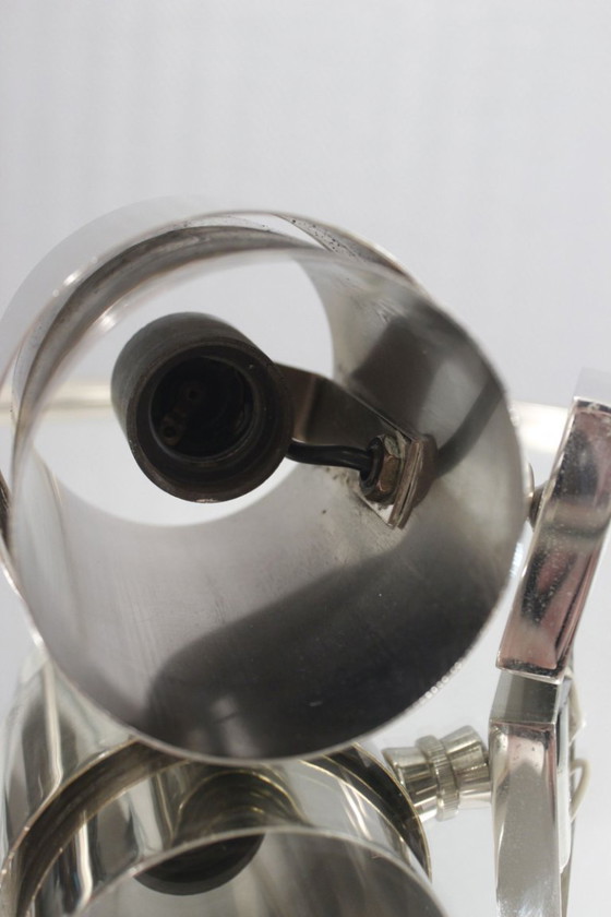 Image 1 of Vintage modernistische Art Deco spiegel en wandlampen, vernikkeld staal, jaren 1950