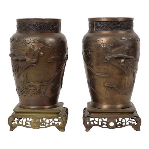 Pair of Japanese Bronze Vases