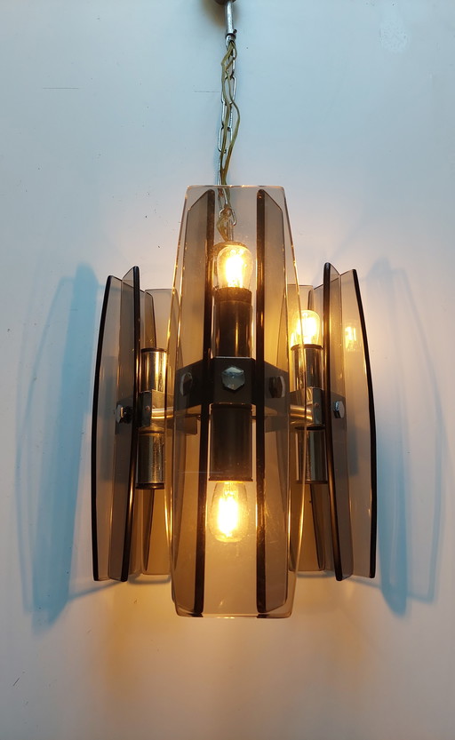Veca Pendelleuchte aus italienischem Glas mit 6 Leuchten, 1970er Jahre