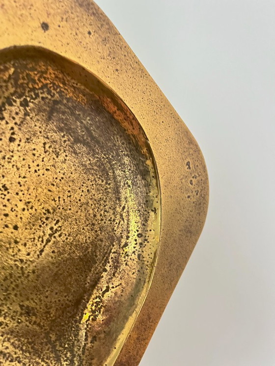 Image 1 of Vintage, zware bronzen opvangbak, vierkant Italiaans design, decoratieve schaal in mid-century modern stijl uit de jaren 70.