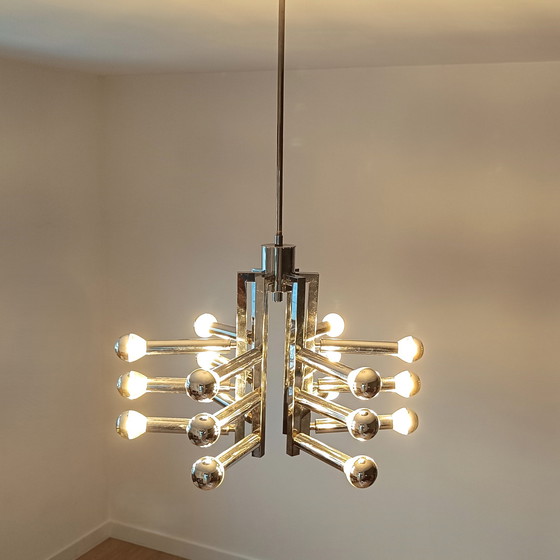 Image 1 of Lustre spoutnik/orbite chromé vintage avec 18 points lumineux - Sciolari for Cosack