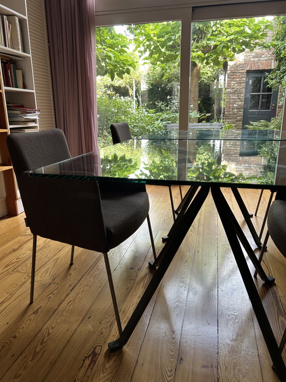 2 x Vierkante Tafel CUGINO door Enzo Mari voor Driade – Eettafels, Glass (photo 3 of 5)