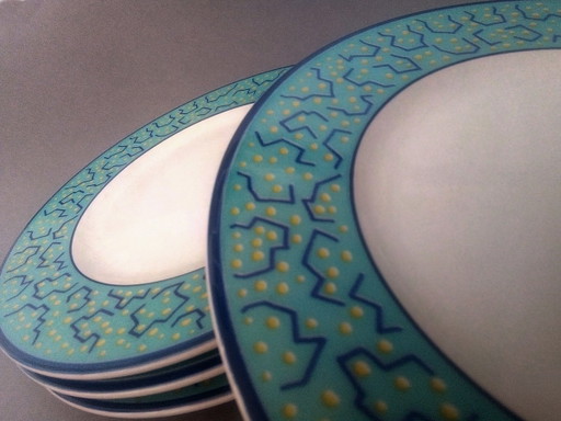 4 platos raros de Pagnossin con diseño posmoderno/Memphis Milano, década de 1980