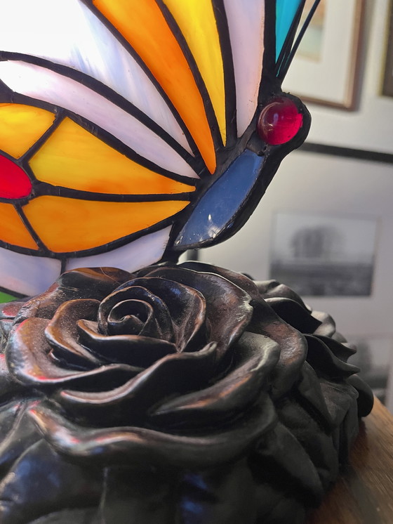 Image 1 of Vintage Tiffany-style butterfly lamp