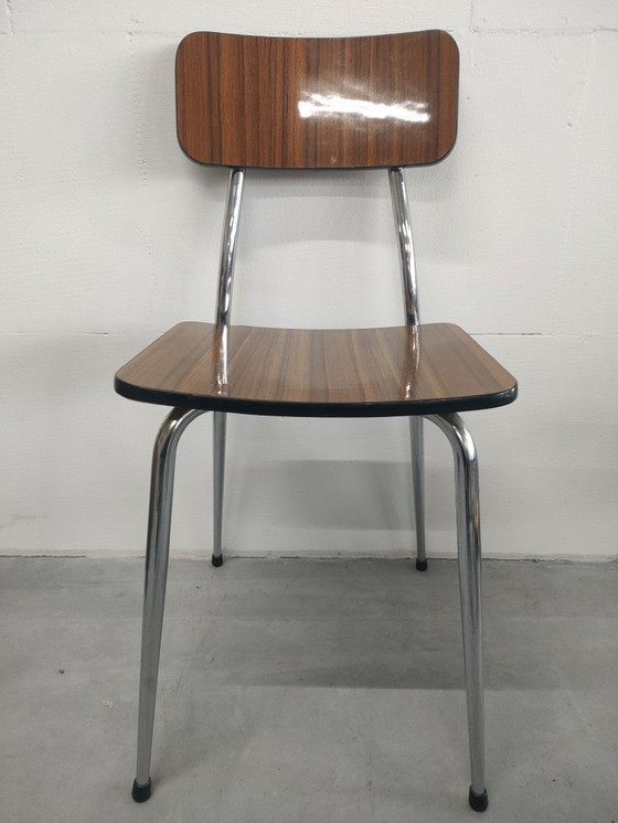 Image 1 of Set of two 1970s Caramel-colored Formica dining chairs and kitchen chairs (chrome-plated).