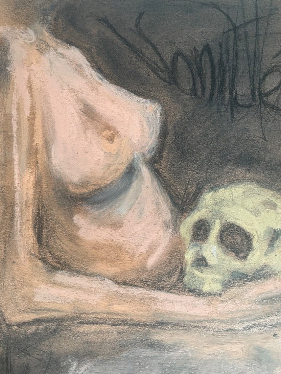 Image 1 of Gesigneerd pastel schilderij, symbool van leven en dood, "IJdelheid"