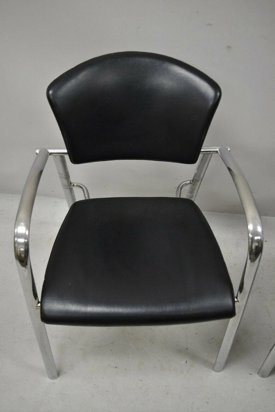 Image 1 of 4 Brayton International Collection Steelcase Chrom & Schwarz Leder Sessel